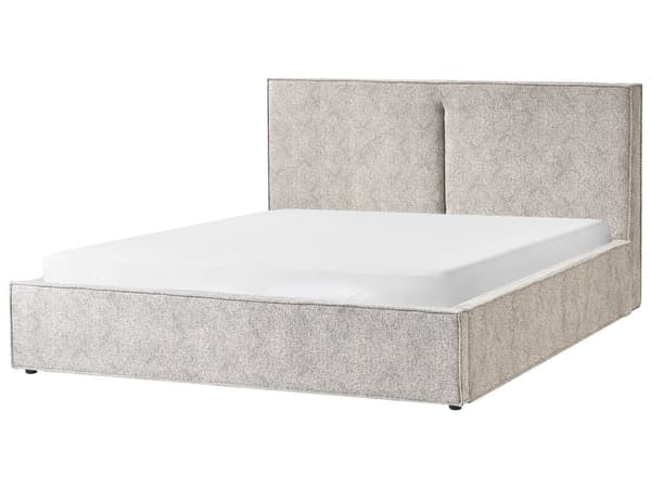 Seng med Oppbevaring i Beige og Grå Strikkede Velour Polstring Ottoman Lamellramme 180 x 200 cm