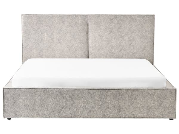 Seng med Oppbevaring i Beige og Grå Strikkede Velour Polstring Ottoman Lamellramme 180 x 200 cm