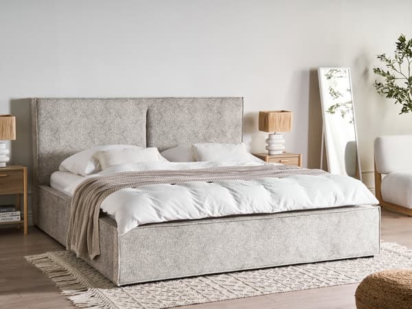 Seng med Oppbevaring i Beige og Grå Strikkede Velour Polstring Ottoman Lamellramme 180 x 200 cm
