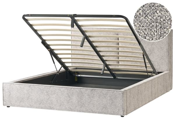 Seng med Oppbevaring i Beige og Grå Strikkede Velour Polstring Ottoman Lamellramme 180 x 200 cm