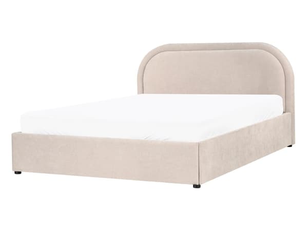 Dobbeltseng Beige Stoff 140 x 200 cm Polstret Ramme Nakkestøtte med Oppbevaring