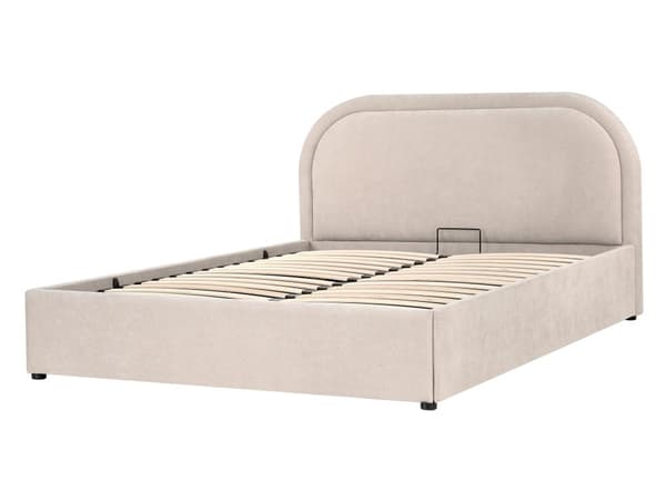 Dobbeltseng Beige Stoff 140 x 200 cm Polstret Ramme Nakkestøtte med Oppbevaring