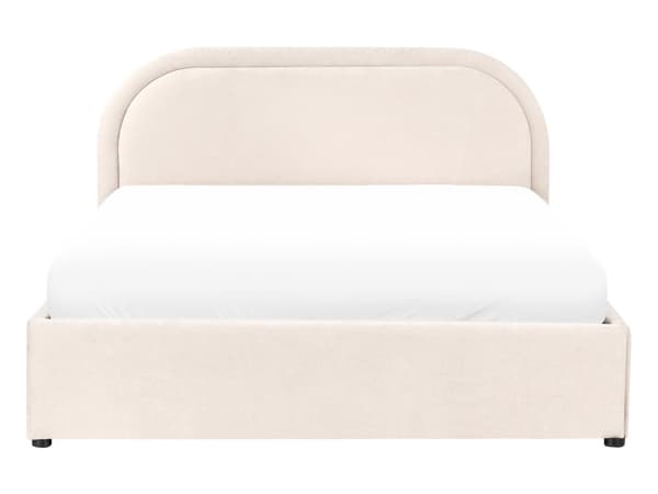 Dobbeltseng Beige Stoff 140 x 200 cm Polstret Ramme Nakkestøtte med Oppbevaring