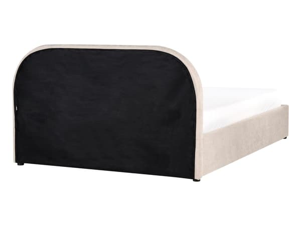 Dobbeltseng Beige Stoff 140 x 200 cm Polstret Ramme Nakkestøtte med Oppbevaring