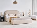 Miniatyrbilde 2 av 11: Dobbeltseng Beige Stoff 140 x 200 cm Polstret Ramme Nakkestøtte med Oppbevaring