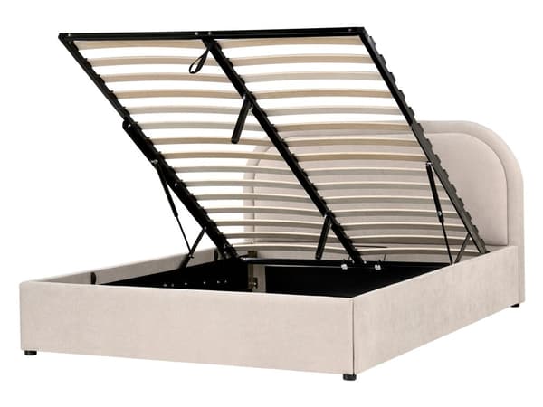 Dobbeltseng Beige Stoff 140 x 200 cm Polstret Ramme Nakkestøtte med Oppbevaring