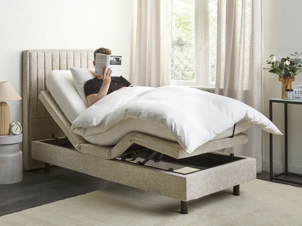 Elektrisk Seng Beige 90 x 200 cm Fjernkontroll Justerbar Polstring i Stoff