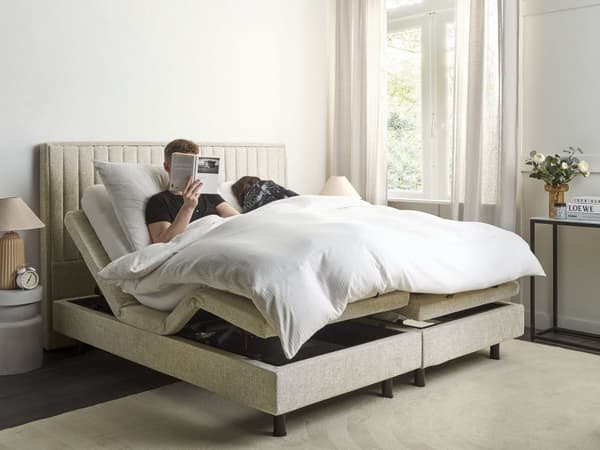 Elektrisk Seng Beige 160 x 200 cm Fjernkontroll Justerbar Polstring av Stoff
