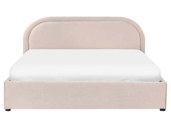 Dobbeltseng Beige Stoff 160 x 200 cm Polstret Ramme Nakkestøtte med Oppbevaring