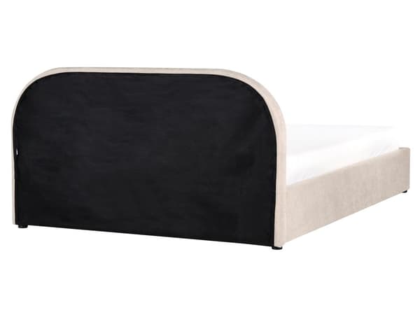 Dobbeltseng Beige Stoff 160 x 200 cm Polstret Ramme Nakkestøtte med Oppbevaring