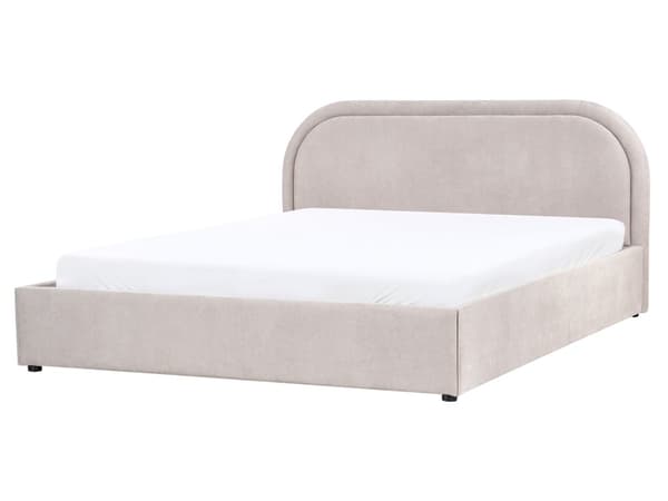Dobbeltseng Taupe Stoff 160 x 200 cm Polstret Ramme Nakkestøtte med Oppbevaring