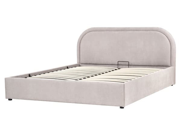 Dobbeltseng Taupe Stoff 160 x 200 cm Polstret Ramme Nakkestøtte med Oppbevaring