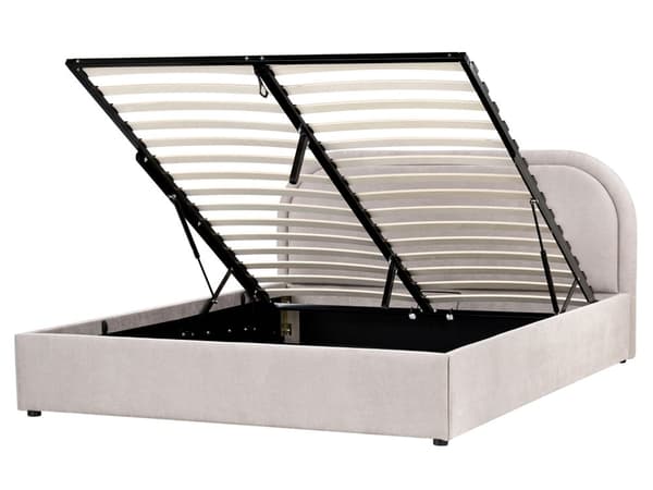 Dobbeltseng Taupe Stoff 160 x 200 cm Polstret Ramme Nakkestøtte med Oppbevaring