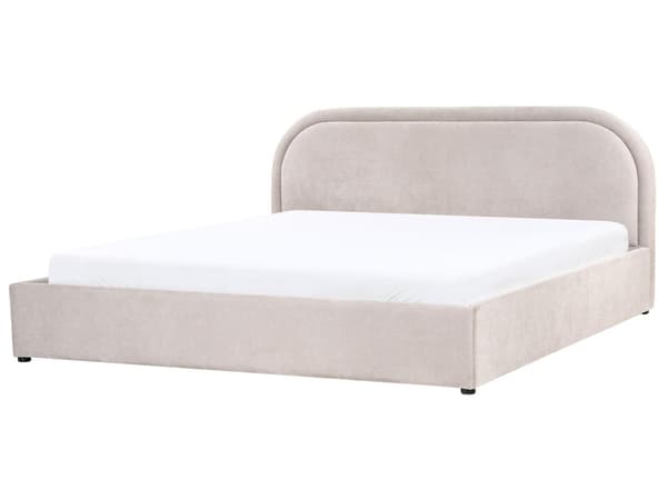 Dobbeltseng Taupe Stoff 180 x 200 cm Polstret Ramme Nakkestøtte med Oppbevaring