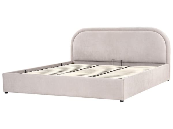 Dobbeltseng Taupe Stoff 180 x 200 cm Polstret Ramme Nakkestøtte med Oppbevaring