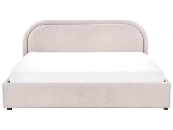 Dobbeltseng Taupe Stoff 180 x 200 cm Polstret Ramme Nakkestøtte med Oppbevaring