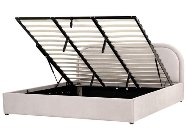 Dobbeltseng Taupe Stoff 180 x 200 cm Polstret Ramme Nakkestøtte med Oppbevaring