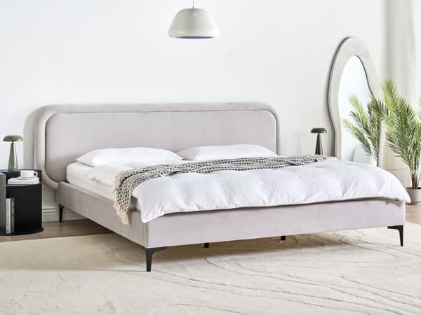 Seng Lys Grå Fløyel 180 x 200 cm Polstret Ramme Nakkestøtte Moderne Stil