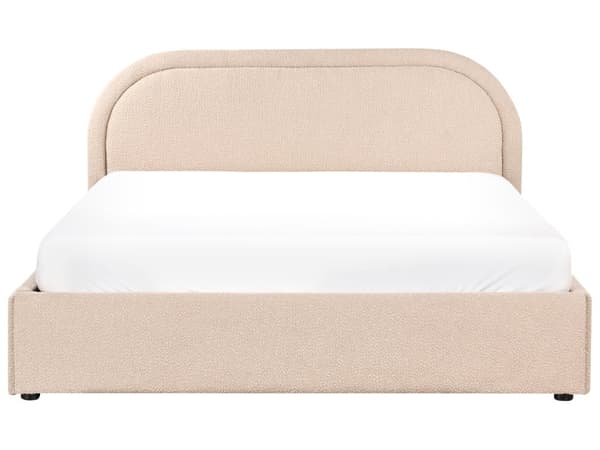 Dobbeltseng Beige Boucle 160 x 200 cm Polstret Ramme Nakkestøtte med Oppbevaring