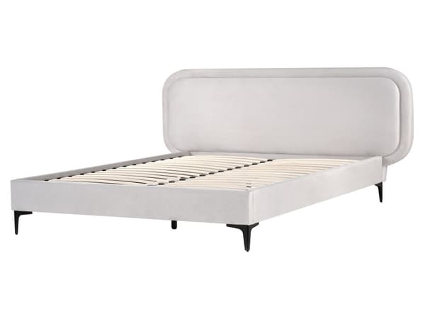 Seng Lys Grå Fløyel 160 x 200 cm Polstret Ramme Nakkestøtte Moderne Stil