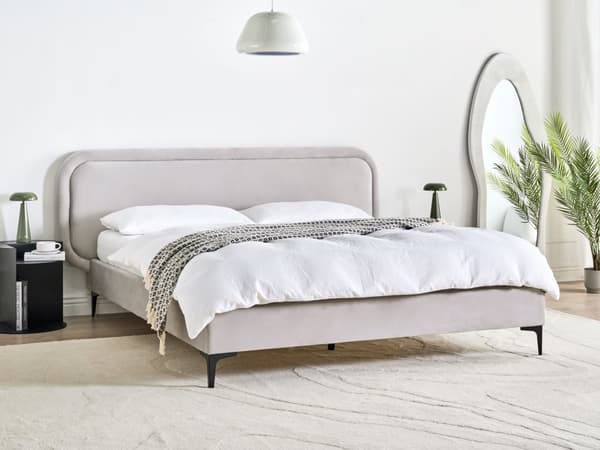 Seng Lys Grå Fløyel 160 x 200 cm Polstret Ramme Nakkestøtte Moderne Stil