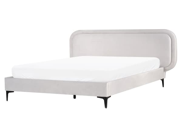 Seng Lys Grå Fløyel 160 x 200 cm Polstret Ramme Nakkestøtte Moderne Stil