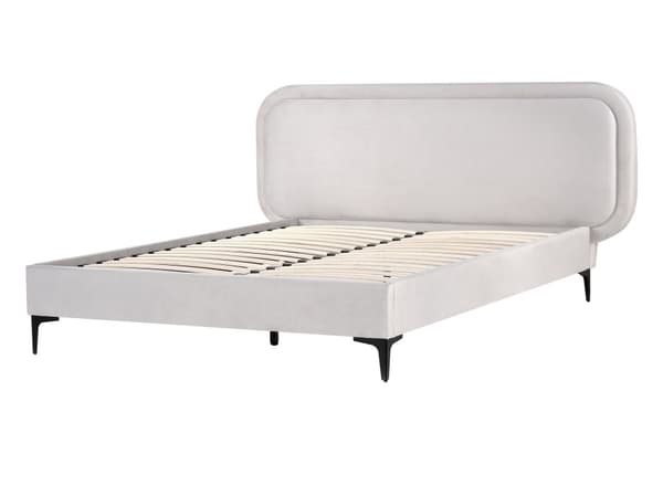 Seng Lys Grå Fløyel 140 x 200 cm Polstret Ramme Nakkestøtte Moderne Stil
