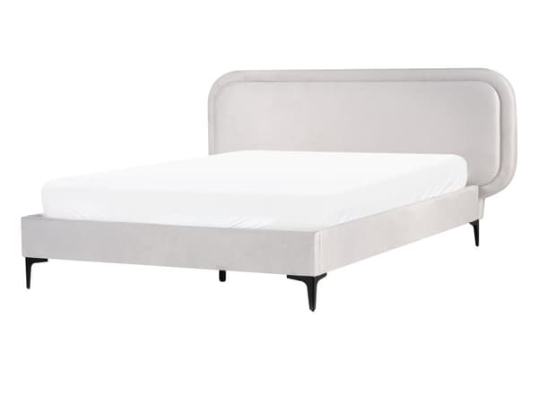 Seng Lys Grå Fløyel 140 x 200 cm Polstret Ramme Nakkestøtte Moderne Stil