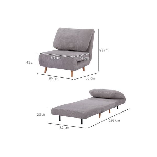 HOMCOM 2-i-1 bäddsoffa, sängsoffa, justerbar vikbar madrass, tillfällig säng, vikbar säng, ljusgrå