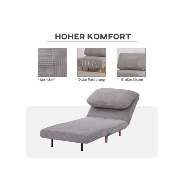 HOMCOM 2-i-1 bäddsoffa, sängsoffa, justerbar vikbar madrass, tillfällig säng, vikbar säng, ljusgrå