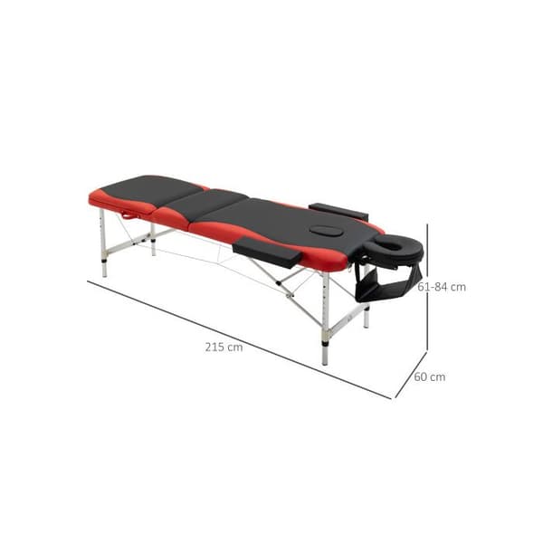 HOMCOM Fällbar massagesäng höj- och sänkbar med nackstöd 215 x 60 x 61-84 cm