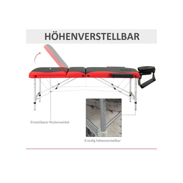 HOMCOM Fällbar massagesäng höj- och sänkbar med nackstöd 215 x 60 x 61-84 cm