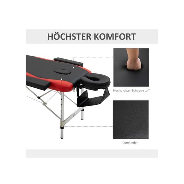 HOMCOM Fällbar massagesäng höj- och sänkbar med nackstöd 215 x 60 x 61-84 cm