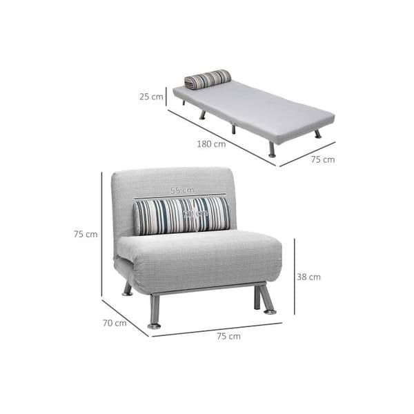HOMCOM Fällbar säng, Sängsoffa och extra säng, Fällbar madrass, metall, grå, 75x70x75cm