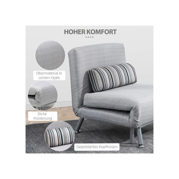 HOMCOM Fällbar säng, Sängsoffa och extra säng, Fällbar madrass, metall, grå, 75x70x75cm