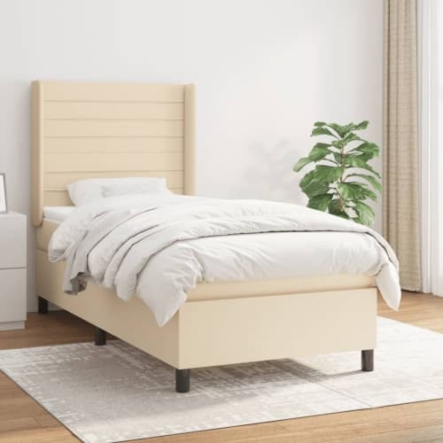 Ramsäng med madrass gräddvit 90x190 cm tyg