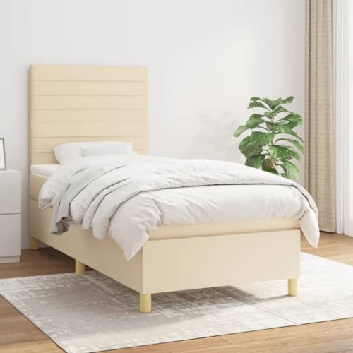 Ramsäng med madrass gräddvit 90x190 cm tyg