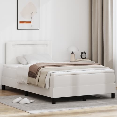 Box Spring Säng med Madrass Vit 120x200 cm Konstläder