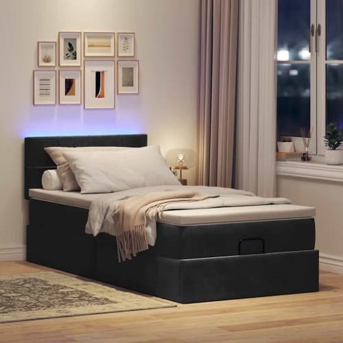 Ottomansk säng med madrass och LED-lampor svart 80x200cm sammet