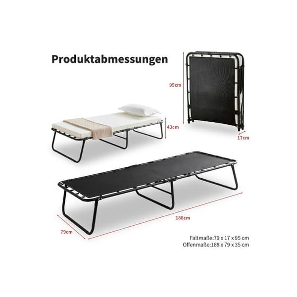 Fällbar sängram 80 x 190 cm Verktygsfri montering Svart Extrasäng Fällbar dagbädd kompakt