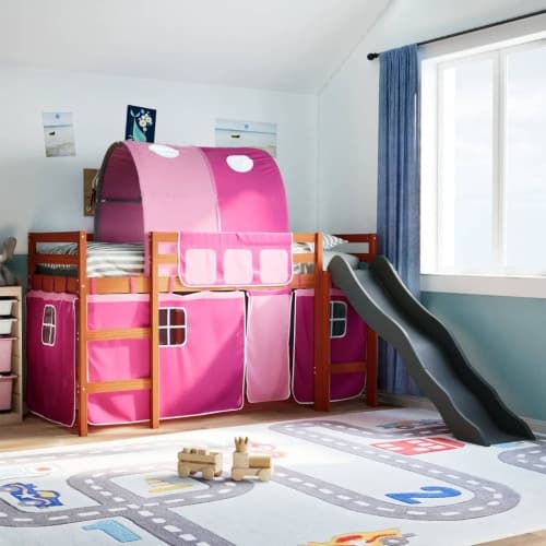 Loftsäng med tunnel rosa 80x200 cm massiv furu