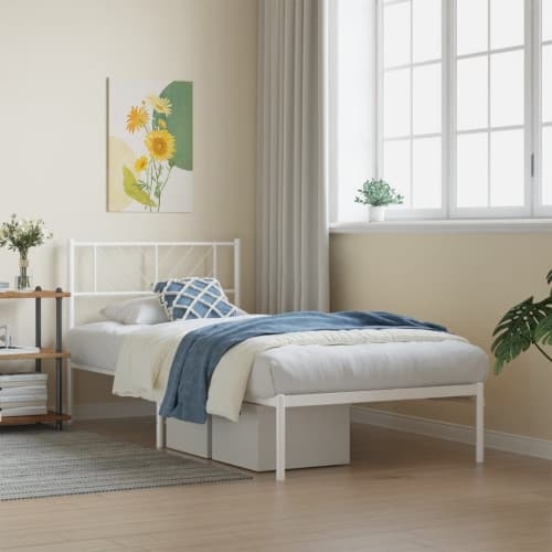 Sängram med huvudgavel metall vit 90x190 cm