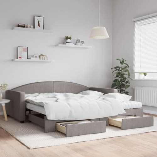 Dagbädd utdragbar med lådor taupe 100x200 cm tyg