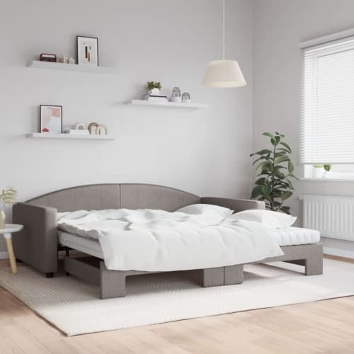 Dagbädd med extrabädd och madrasser taupe 100x200 cm tyg