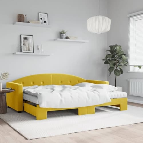 Dagbädd utdragbar med madrasser gul 80x200 cm sammet