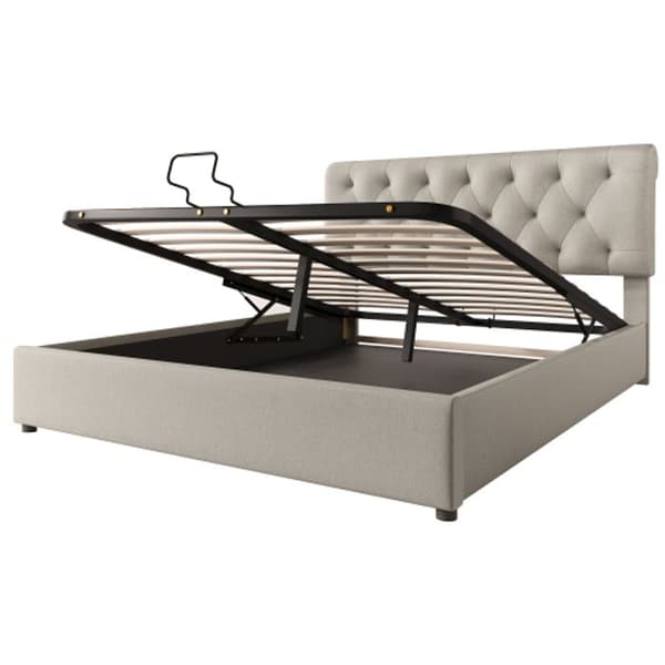 Hydraulisk säng 140x200 cm, justerbar säng Dubbelsäng med metallribbad, naturlig färg, utan madrass