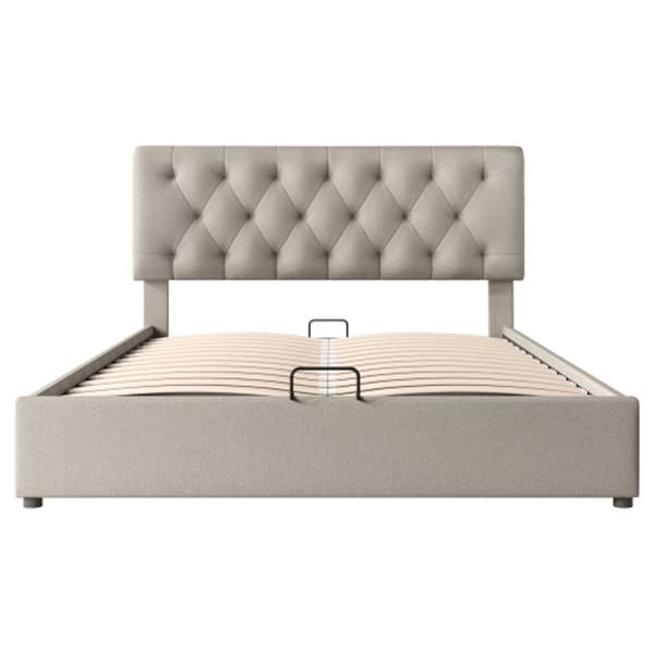 Hydraulisk säng 140x200 cm, justerbar säng Dubbelsäng med metallribbad, naturlig färg, utan madrass