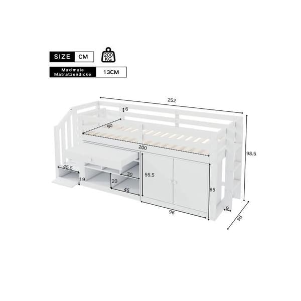 Barnsäng - Massivt Trä - 90x200cm - Vit - Multifunktionell med Förvaring