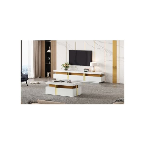 Vitt väggmonterad TV-möbel i vitt, väggmonterat vardagsrumsmöbelset, soffbord + TV-möbel