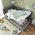 Miniatyrbillede 3 af 7: 90x200cm grå polstret seng, sovesofa, med hydraulisk opbevaring, med trælamelbund, fløjl, uden madras